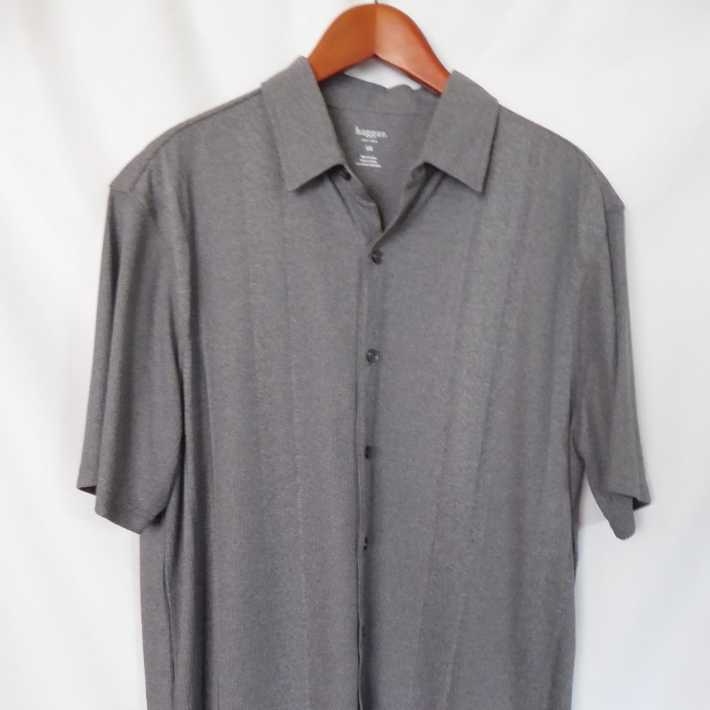 HAGGAR BRAND MENS GRAY STRIPED TEXTURED PATTERN SHIRT (PRE-OWNED) LARGE